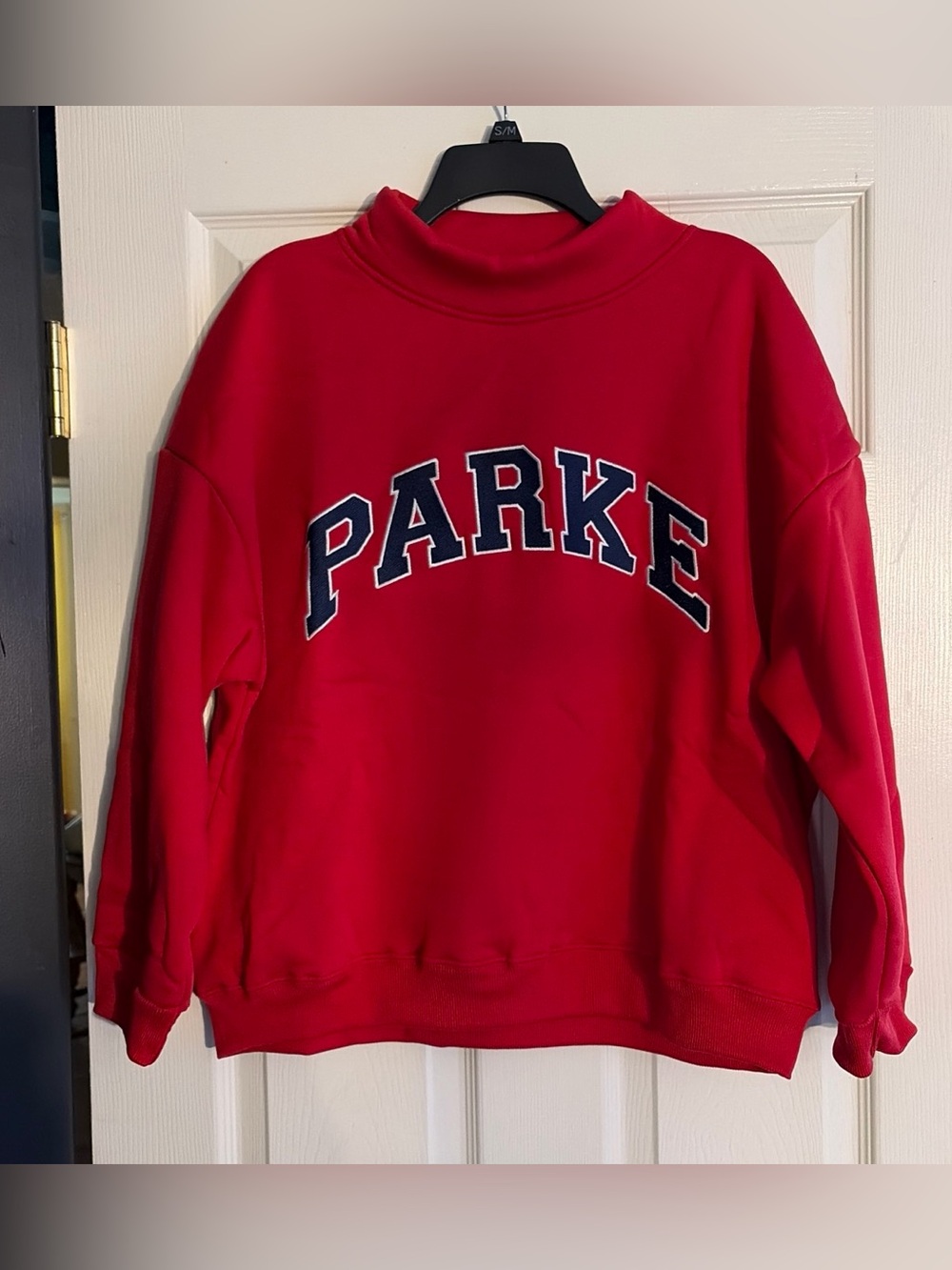 Parke Inspired Coastal Varsity Mockneck Sweatshirt Size Large Blue Red